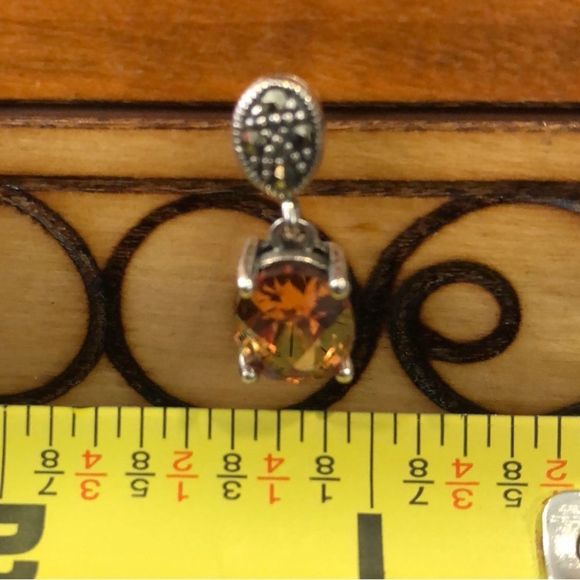Stunning Faceted Golden Citrine Marcasite Sterling Silver Drop Earrings - Picture 8 of 11